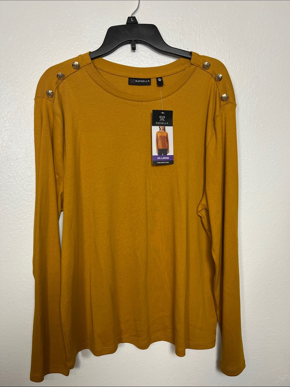 Rafaella Mustard Long Sleeve Button-Accent Top
